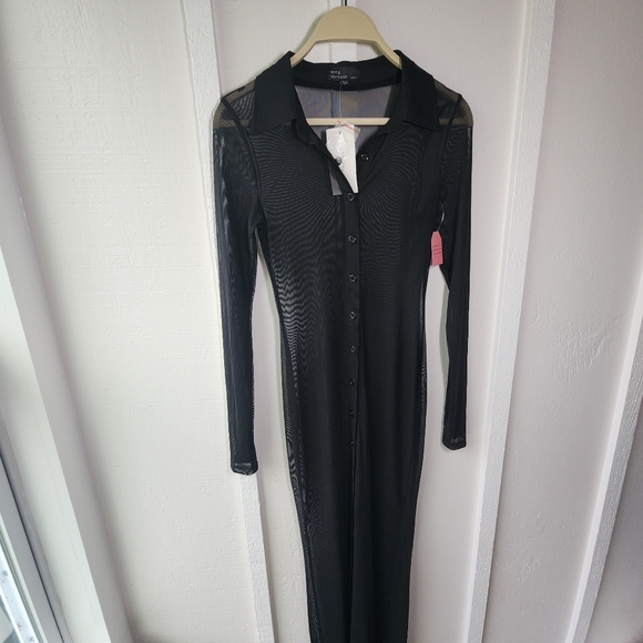 Hot & Delicious Dresses & Skirts - New HOT & DELICIOUS Black Sheer Maxi Dress Button Front Bodycon Size Small